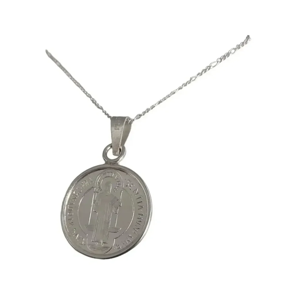 Dije Medalla San Benito Mediana Plata .999 con Zirconia - Imagen 4