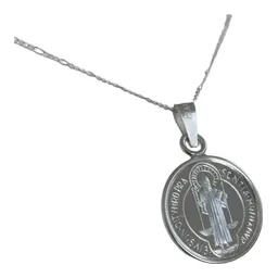 Dije Medalla San Benito Mediana Plata .999 con Zirconia - Imagen 5