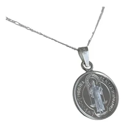 Dije Medalla San Benito Mediana Plata .999 con Zirconia - Imagen 5