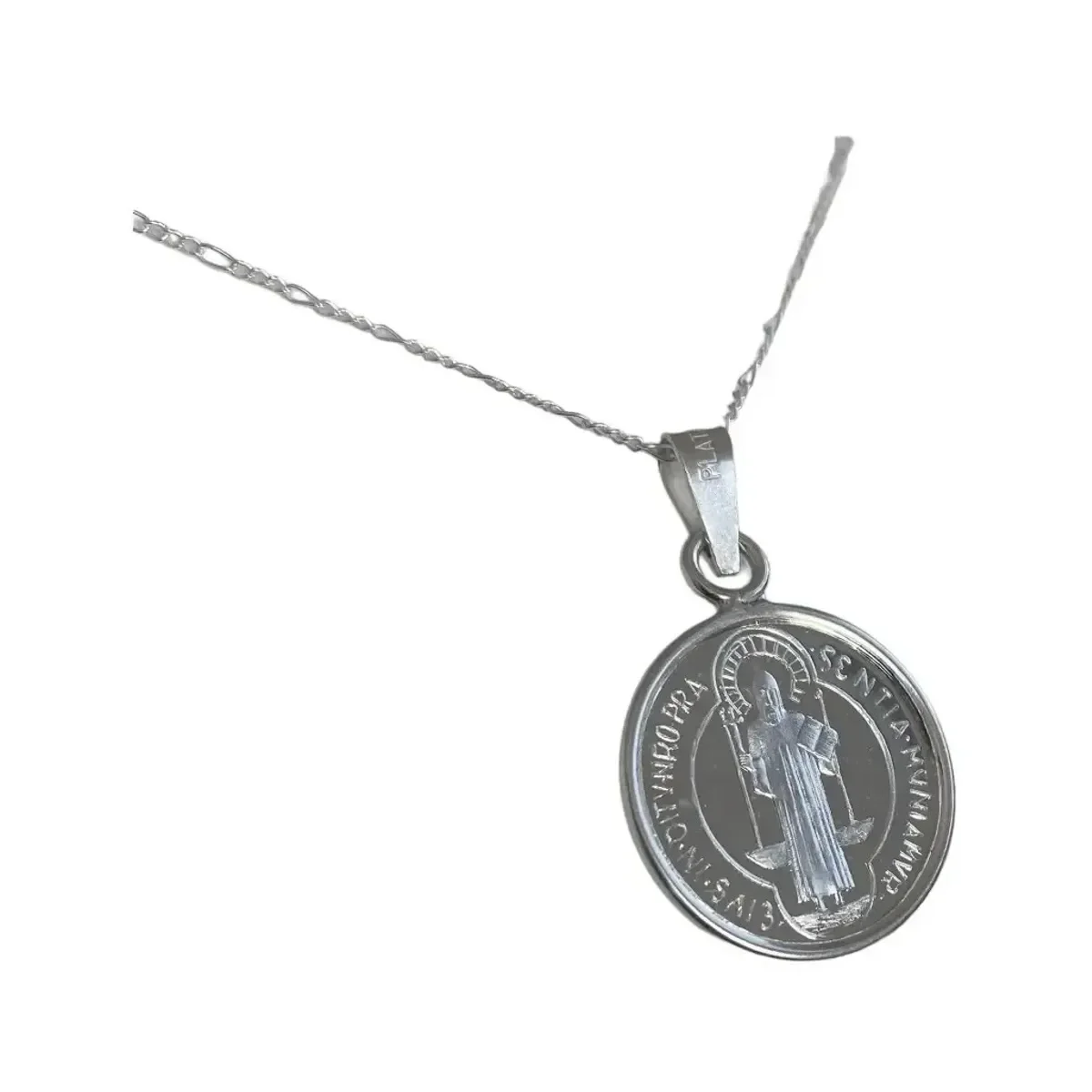 Dije Medalla San Benito Mediana Plata .999 con Zirconia - Imagen 5