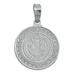 Dije Medalla San Benito Oración Plata 925 con Zirconia - Imagen 1