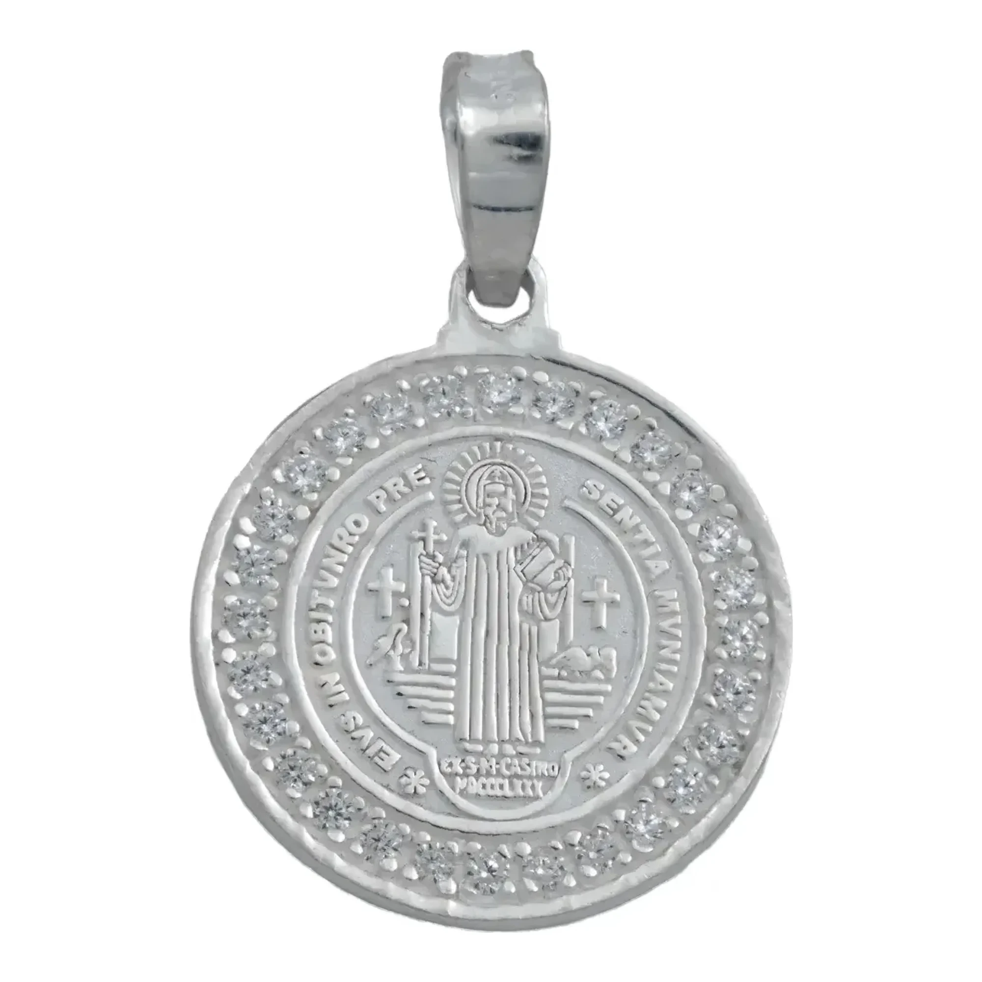 Dije Medalla San Benito Oración Plata 925 Zirconia - Joyaris joyería fina artesanal mexicana