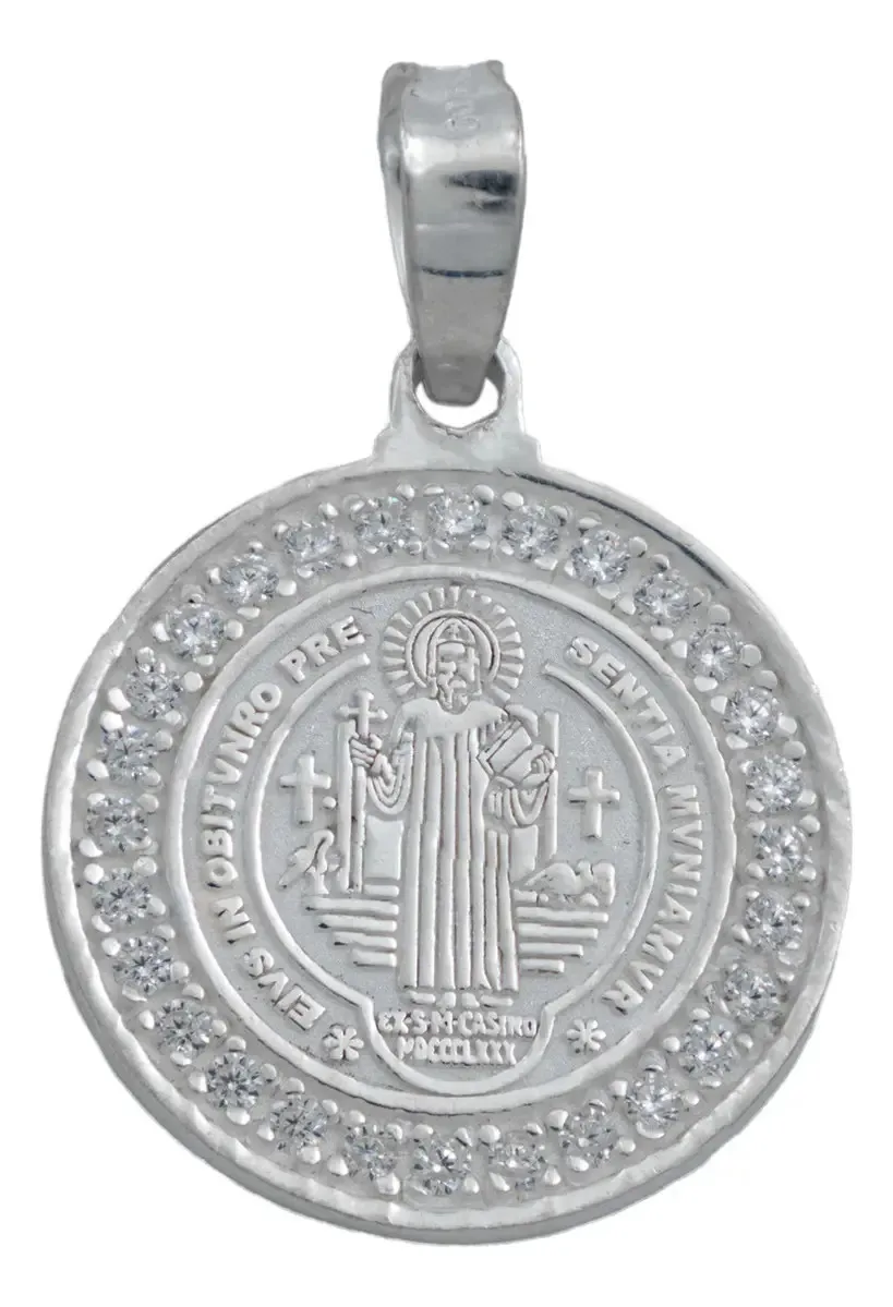 Dije Medalla San Benito Oración Plata 925 Zirconia - Joyaris joyería fina artesanal mexicana