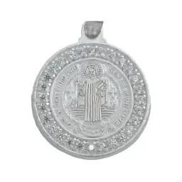 Dije Medalla San Benito Oración Plata 925 con Zirconia - Imagen 2