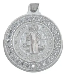 Dije Medalla San Benito Oración Plata 925 con Zirconia - Imagen 2