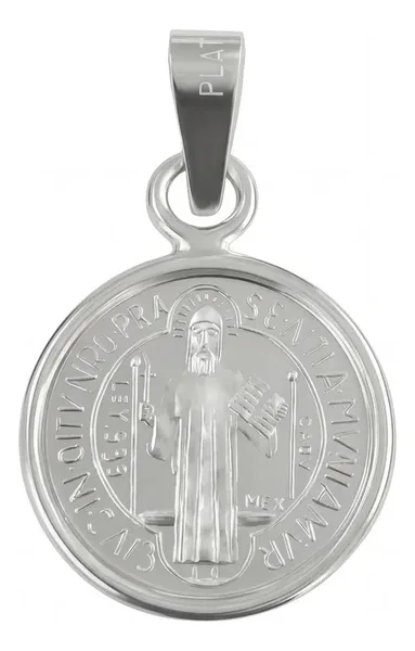 Dije Medalla San Benito Plata 925 Acabado Pulido - Imagen 1