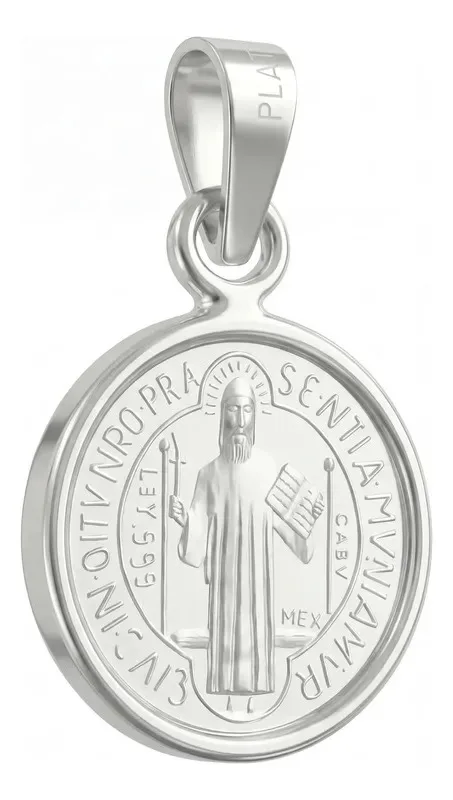 Dije Medalla San Benito Plata 925 Acabado Pulido - Imagen 1