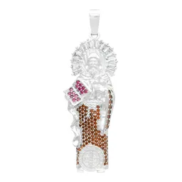 Dije Medalla San Benito Plata 925 con Zirconia Café - Imagen 1