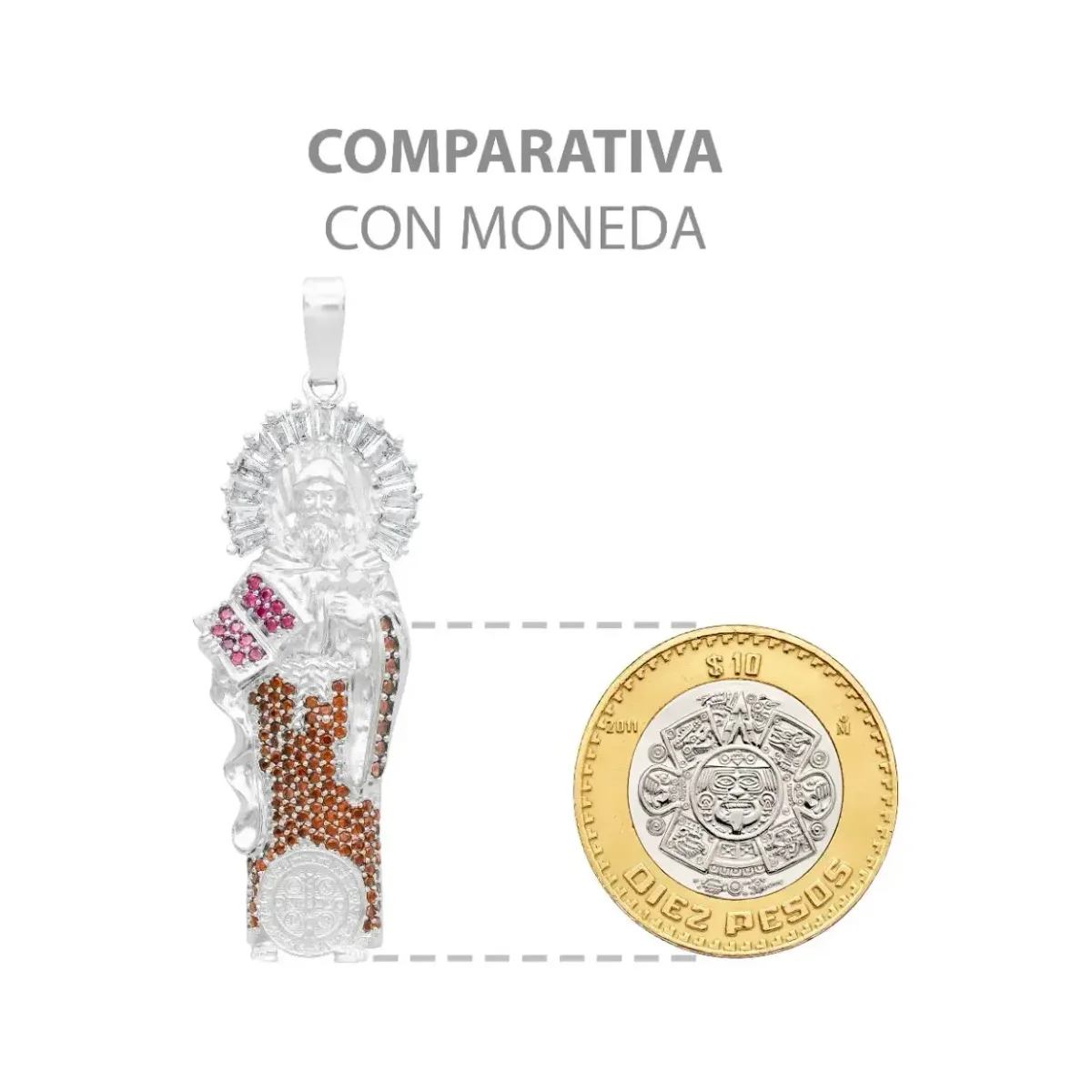 Dije Medalla San Benito Plata 925 con Zirconia Café - Imagen 9