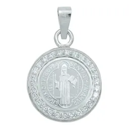 Dije Medalla San Benito Plata 999 con Zirconia para Protección - Imagen 1