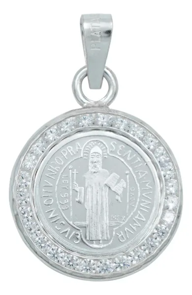 Dije Medalla San Benito Plata 999 con Zirconia para Protección - Imagen 1