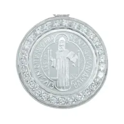 Dije Medalla San Benito Plata 999 con Zirconia para Protección - Imagen 2
