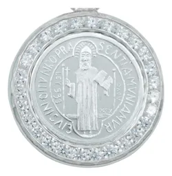 Dije Medalla San Benito Plata 999 con Zirconia para Protección - Imagen 2