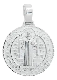 Dije Medalla San Benito Plata 925 Diamantada Gigante - Imagen 1