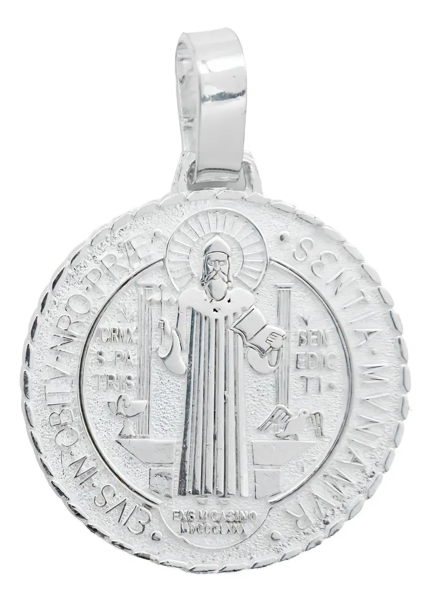Dije Medalla San Benito Plata 925 Diamantada Gigante - Joyaris joyería religiosa mexicana