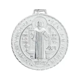 Dije Medalla San Benito Plata 925 Diamantada Gigante - Imagen 3