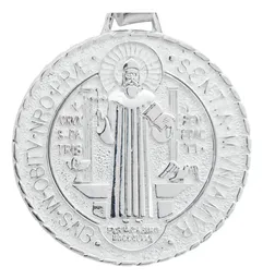 Dije Medalla San Benito Plata 925 Diamantada Gigante - Imagen 3