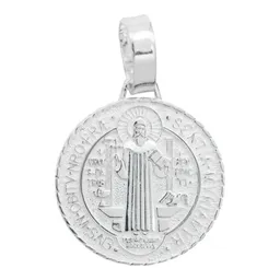 Dije Medalla San Benito Plata 925 Diamantada Grande - Imagen 1
