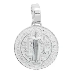 Dije Medalla San Benito Plata 925 Diamantada Grande - Imagen 1