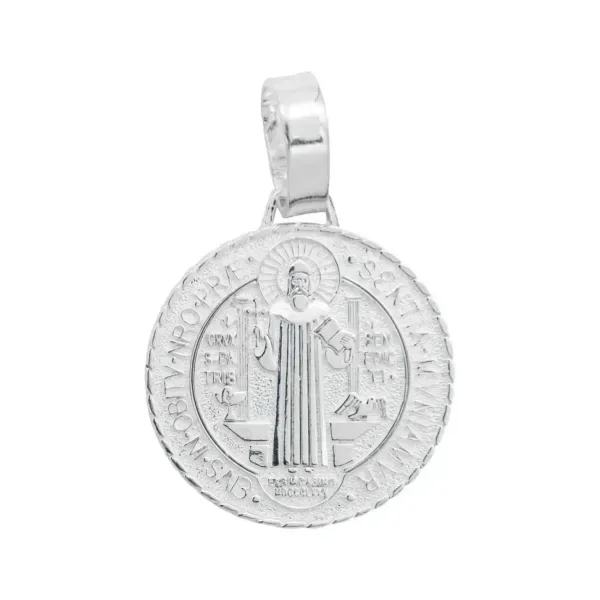Dije Medalla San Benito Plata 925 Diamantada Grande - Imagen 1