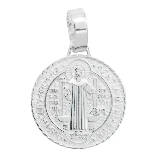 Dije Medalla San Benito Plata 925 Diamantada Grande - Imagen 1