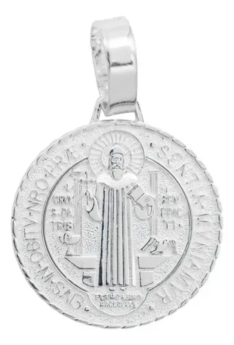 Dije Medalla San Benito Plata 925 Diamantada Grande - Imagen 1