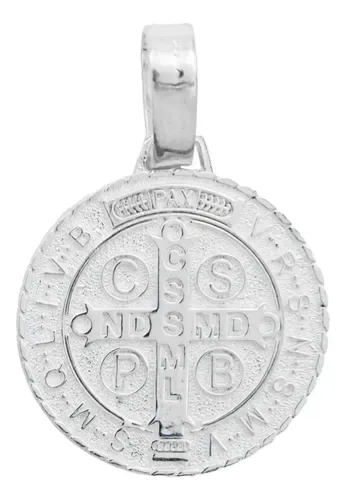 Dije Medalla San Benito Plata 925 Diamantada Grande - Imagen 1