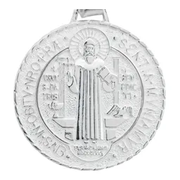 Dije Medalla San Benito Plata 925 Diamantada Grande - Imagen 3