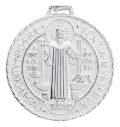 Dije Medalla San Benito Plata 925 Diamantada Grande - Imagen 3