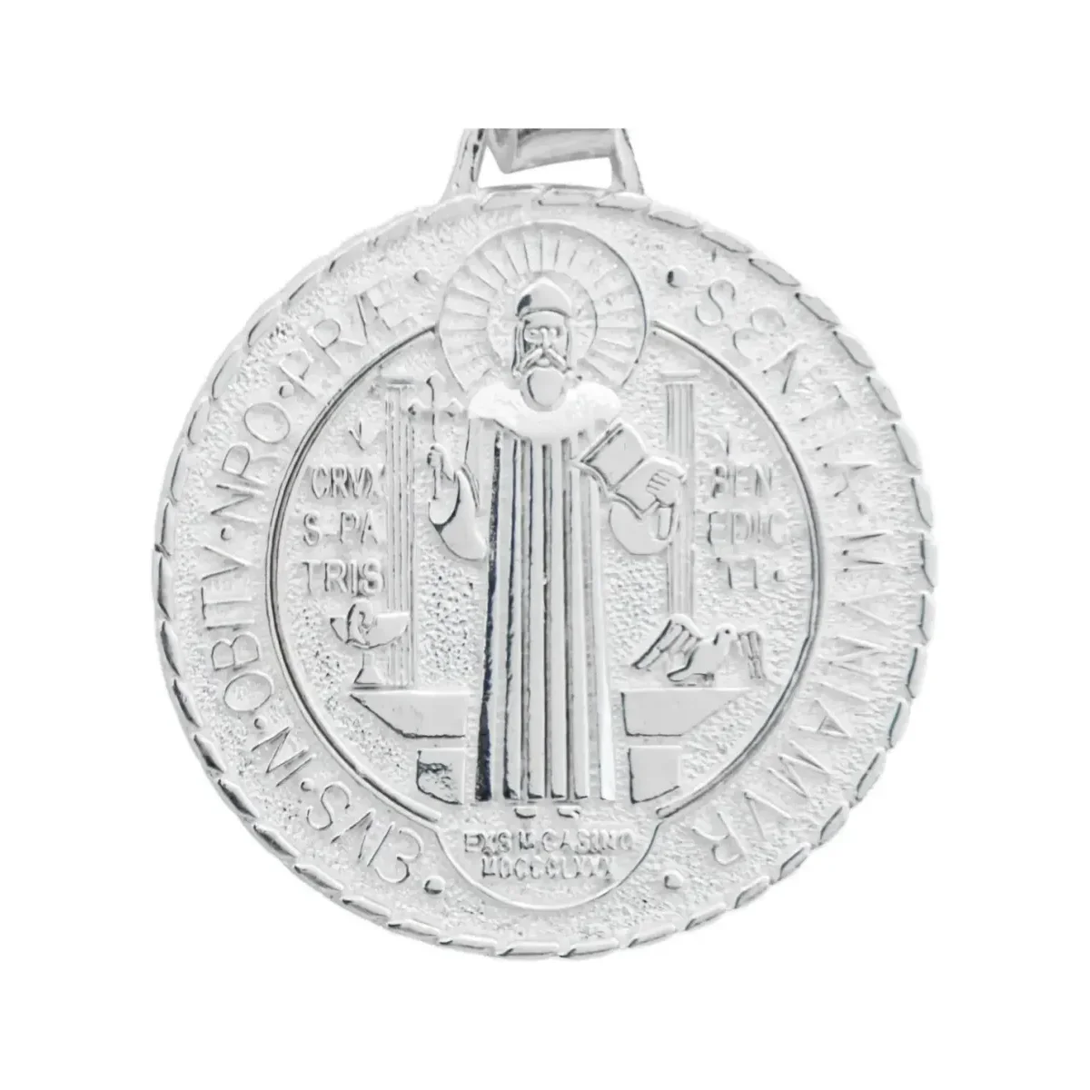 Dije Medalla San Benito Plata 925 Diamantada Grande - Imagen 3