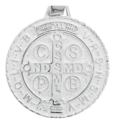 Dije Medalla San Benito Plata 925 Diamantada Grande - Imagen 4