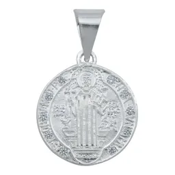 Dije Medalla San Benito Plata 925 Doble Vista con Zirconia - Imagen 1