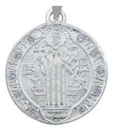 Dije Medalla San Benito Plata 925 Doble Vista con Zirconia - Imagen 2