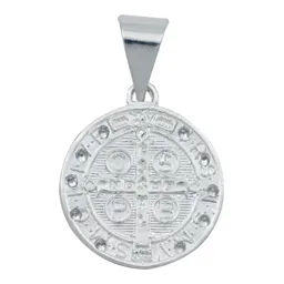Dije Medalla San Benito Plata 925 Doble Vista con Zirconia - Imagen 3