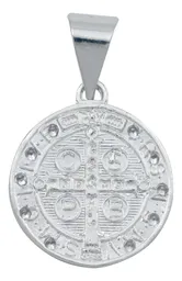 Dije Medalla San Benito Plata 925 Doble Vista con Zirconia - Imagen 3