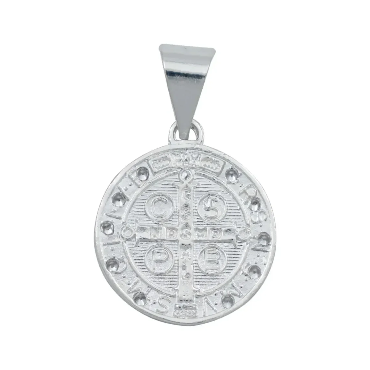 Dije Medalla San Benito Plata 925 Doble Vista con Zirconia - Imagen 3