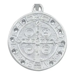 Dije Medalla San Benito Plata 925 Doble Vista con Zirconia - Imagen 4