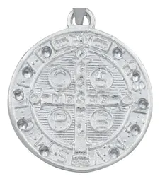Dije Medalla San Benito Plata 925 Doble Vista con Zirconia - Imagen 4