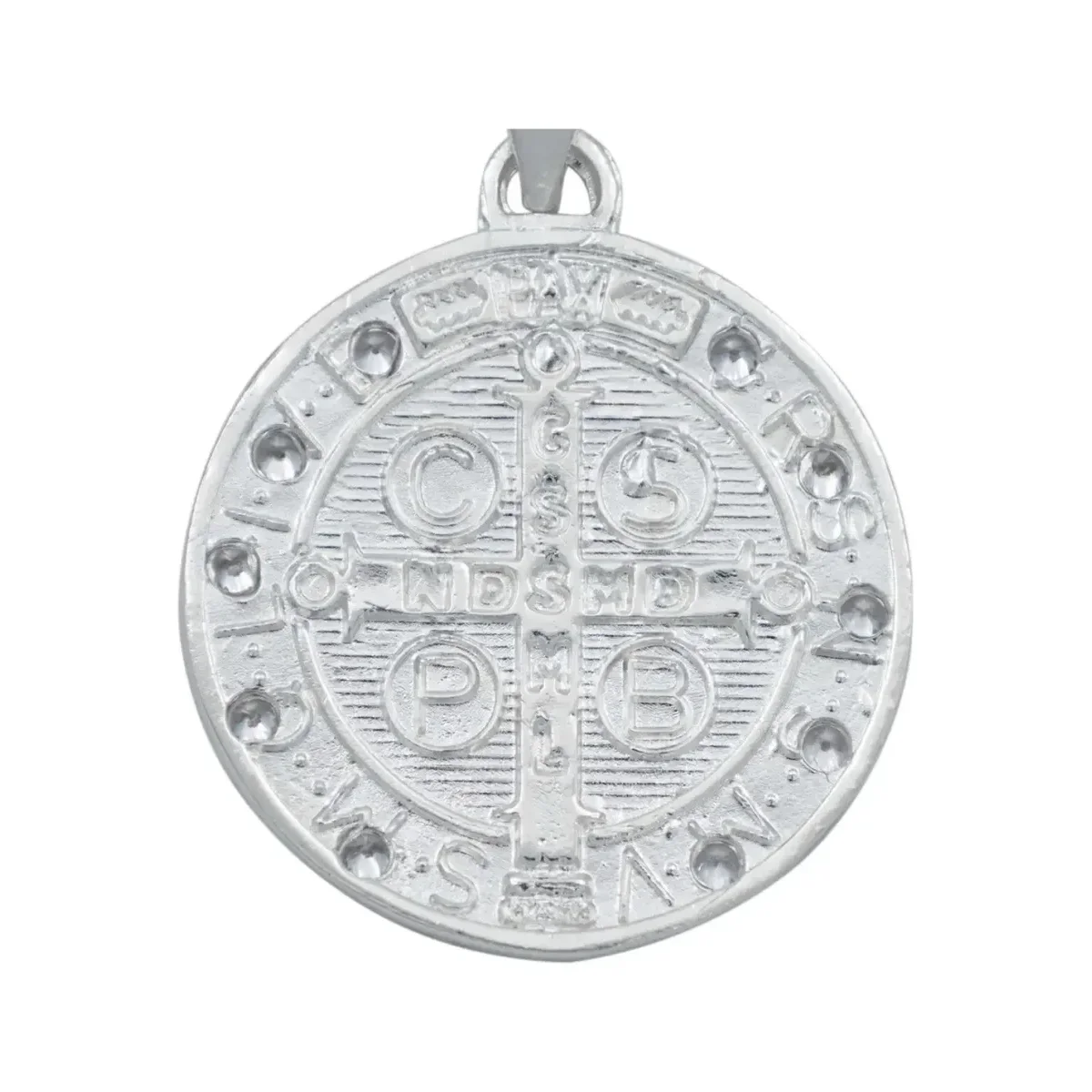 Dije Medalla San Benito Plata 925 Doble Vista con Zirconia - Imagen 4