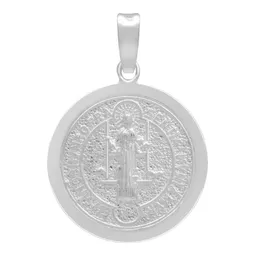 Dije Medalla San Benito Plata 925 Doble Vista Cruz - Imagen 1