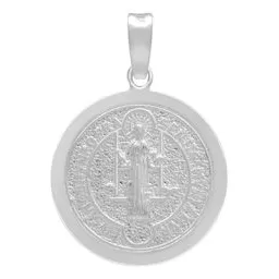 Dije Medalla San Benito Plata 925 Doble Vista Cruz - Imagen 1