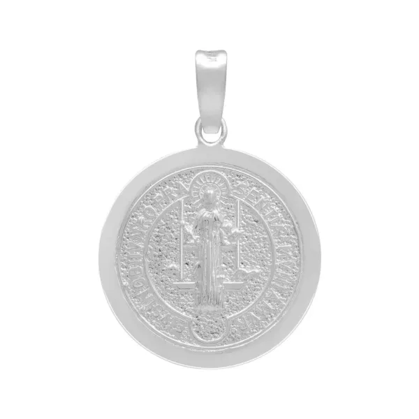 Dije Medalla San Benito Plata 925 Doble Vista Cruz - Imagen 1