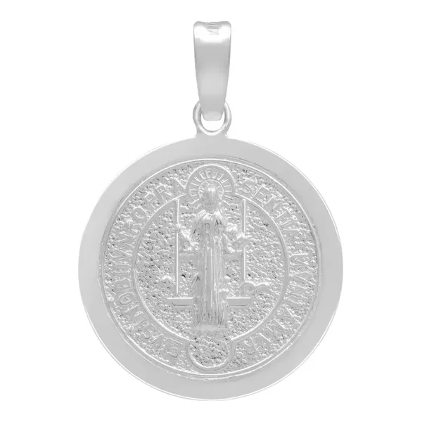 Dije Medalla San Benito Plata 925 Doble Vista Cruz - Imagen 1