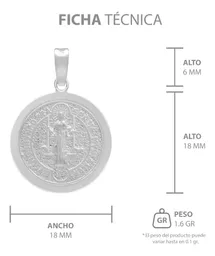 Dije Medalla San Benito Plata 925 Doble Vista Cruz - Imagen 7