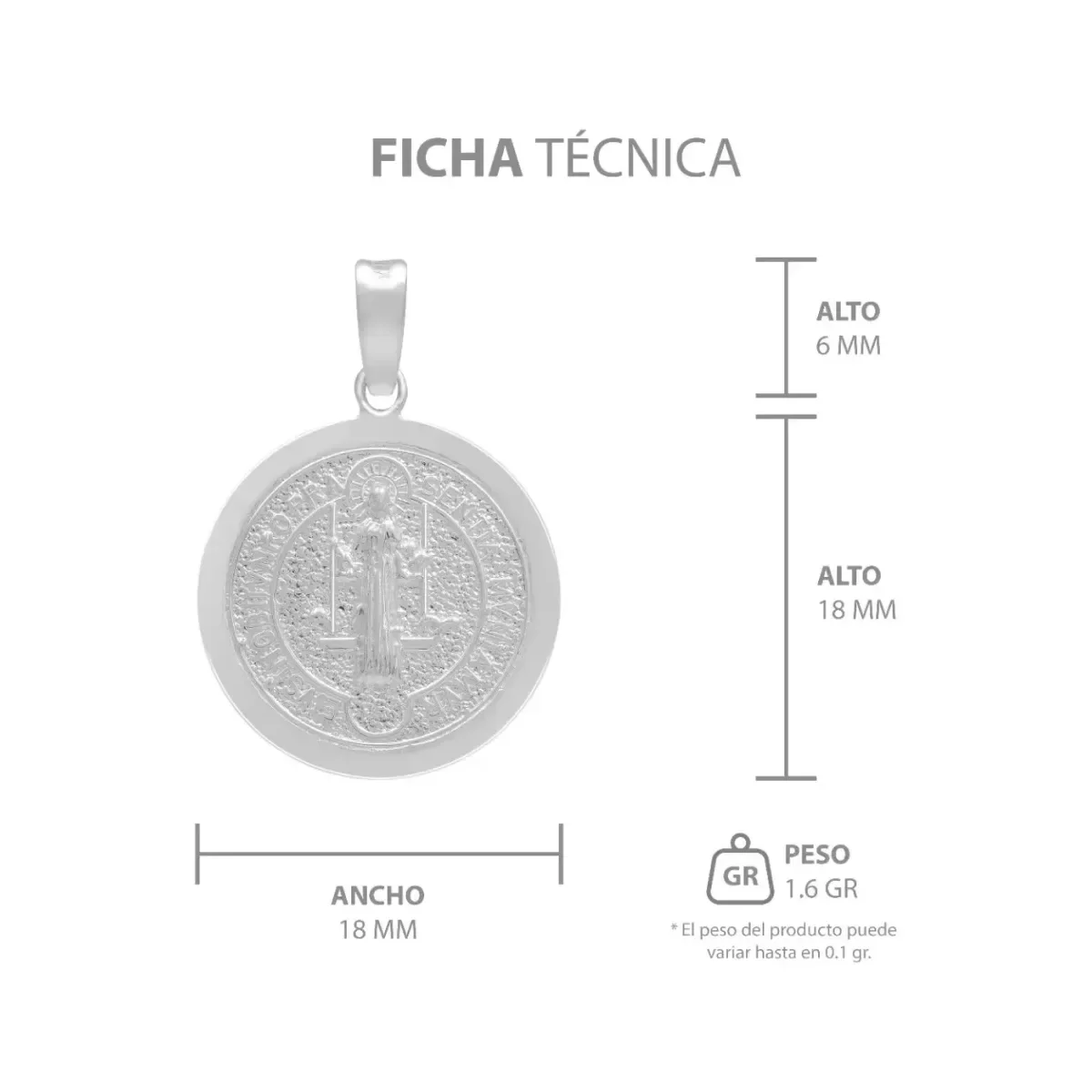 Dije Medalla San Benito Plata 925 Doble Vista Cruz - Imagen 7