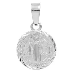Dije Medalla San Benito Plata 925 Doble Vista Diamantada Modelo 2436 - Imagen 1