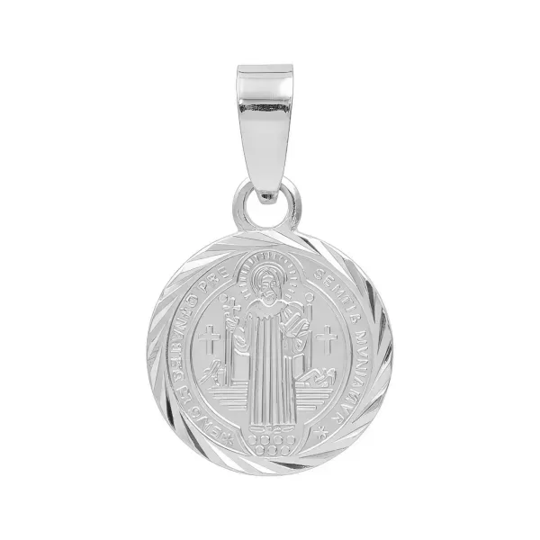 Dije Medalla San Benito Plata 925 Doble Vista Diamantada Modelo 2436 - Imagen 1