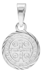 Dije Medalla San Benito Plata 925 Doble Vista Diamantada Modelo 2436 - Imagen 2