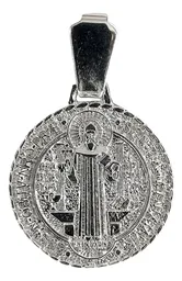 Dije Medalla San Benito Plata 925 Doble Vista Diamantada Modelo 906 - Imagen 1