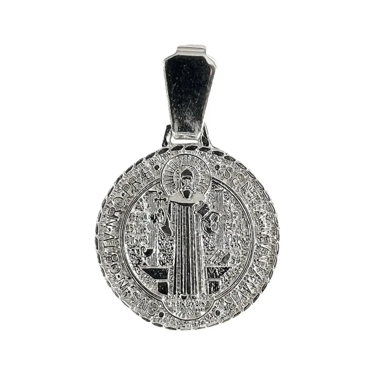 Dije Medalla San Benito Doble Vista Plata 925 Diamantada - Joyaris Joyería Fina Artesanal Mexicana